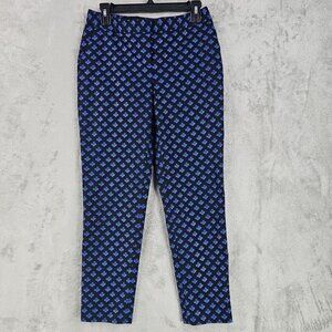 Halogen Taylor Fit Pants Womens 2 Black Blue Print Business Casual Stretch Ankle